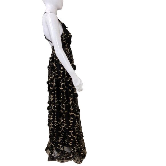 Altar'd State Arabella 3D embroidered Floral Maxi Dress Small BLACK/Gold EUC - Picture 2 of 12